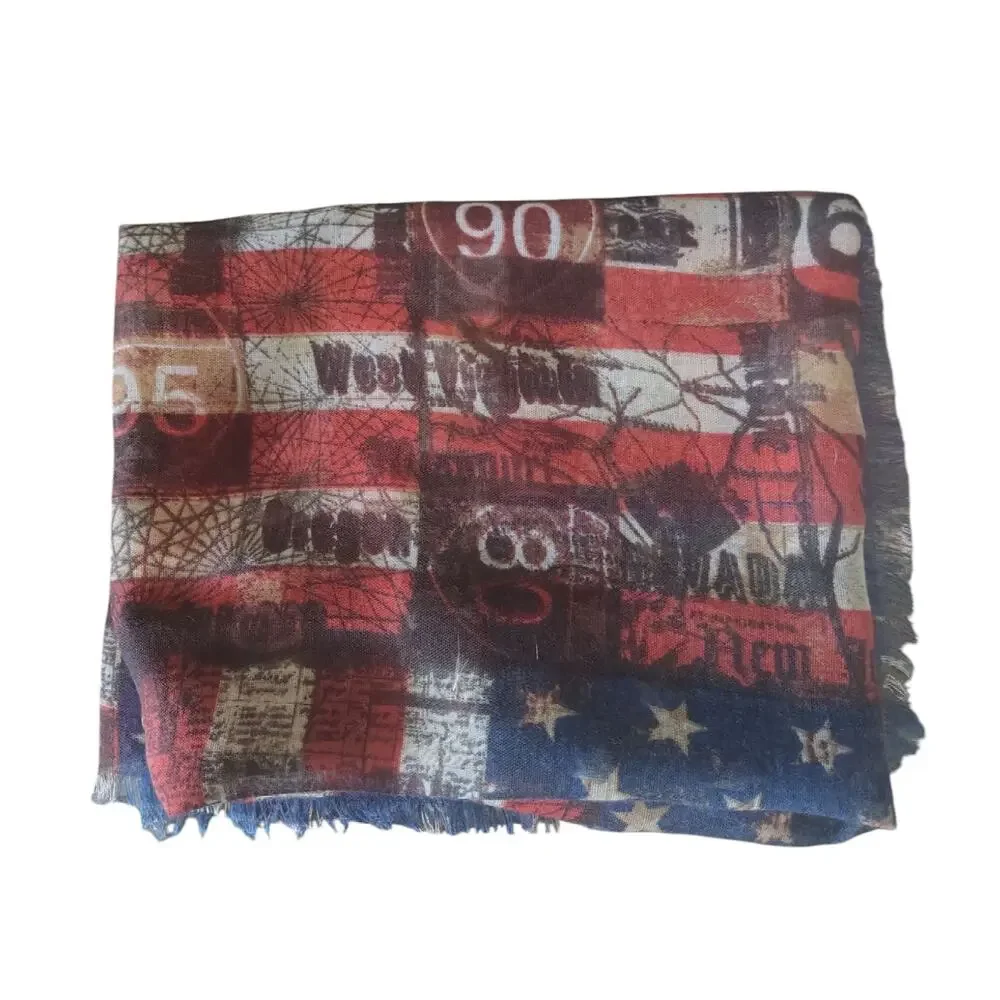 American Backroads USA Flag Scarf Americana Patriotic Lightweight Wrap Shawl